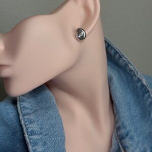Stainless Steel Silver Stud Earrings with Crystal Accent